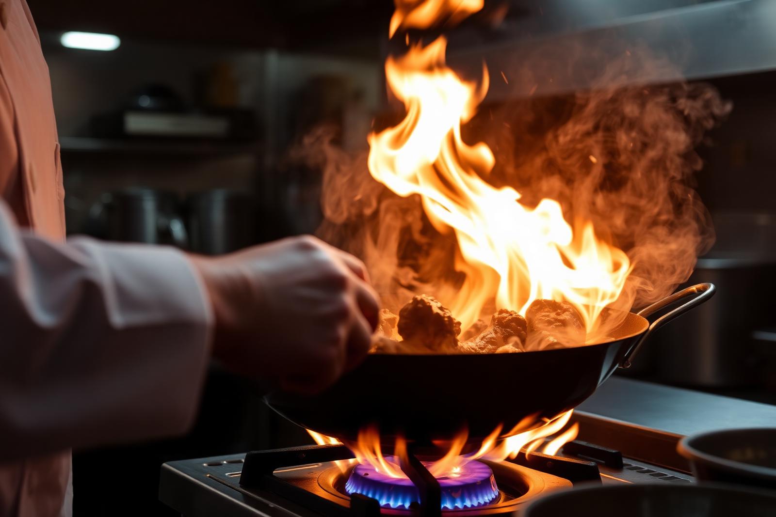 Butt Karahi chef cooking with open flame